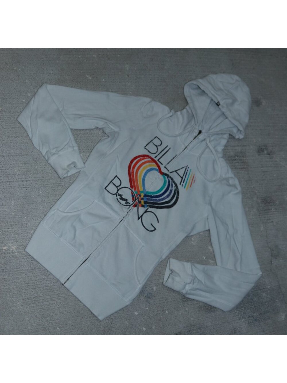 Billabong Womens Graphic Zip-Up Long Sleeve Hoodie White Embroidered Logo Size L